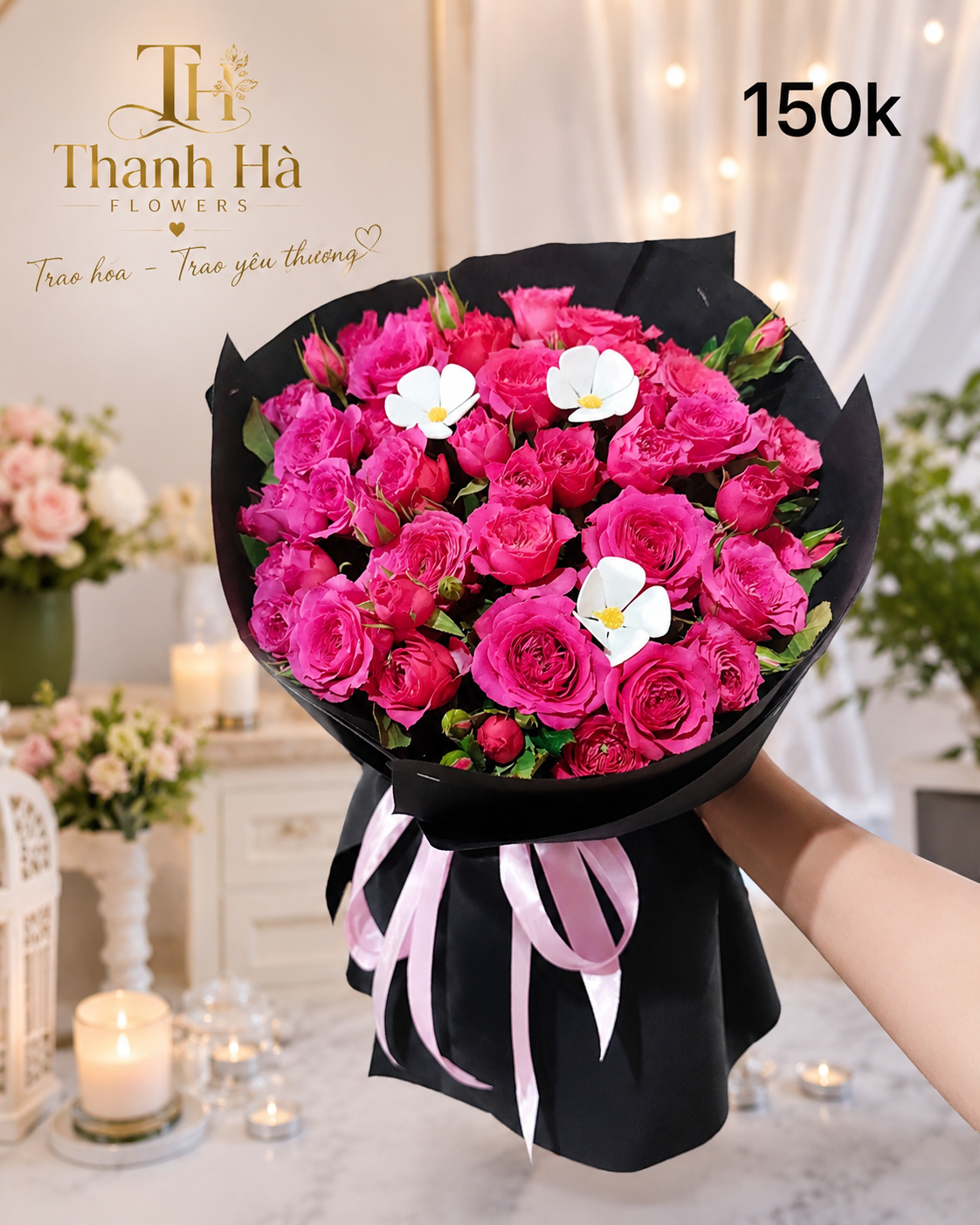 Bó Hoa Hồng Chùm Hồng Phấn Cao Cấp | Mẫu Sweet Love | Thanh Hà Flowers