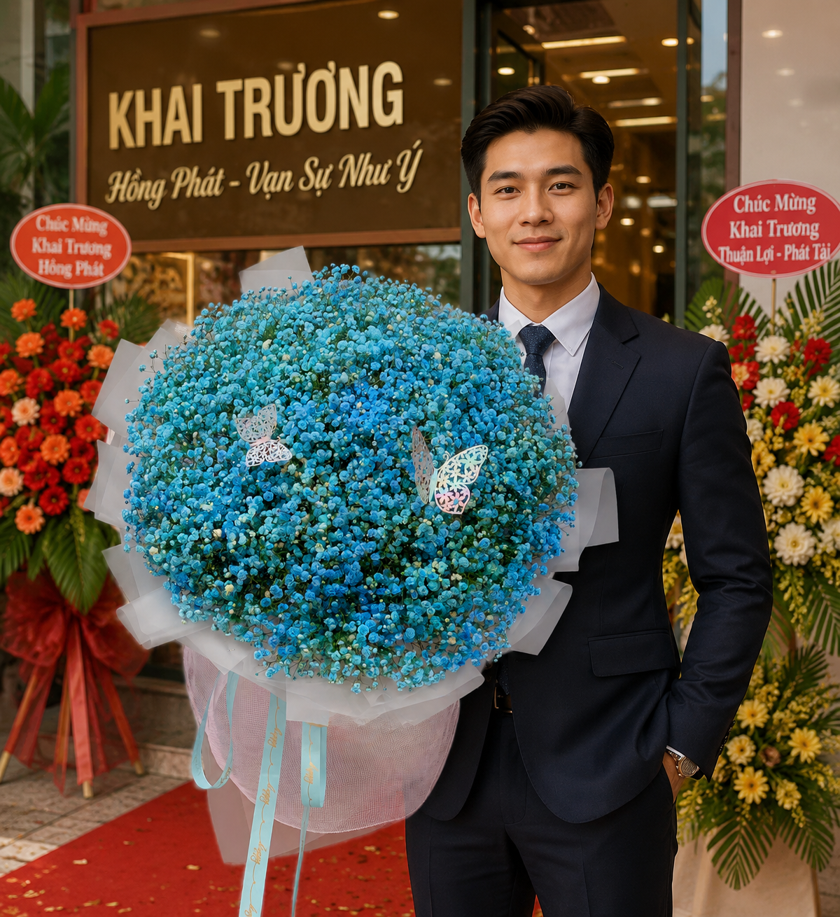 Bó Hoa Baby Xanh Premium – Blue Baby's Breath Bouquet | Thanh Hà Flowers
