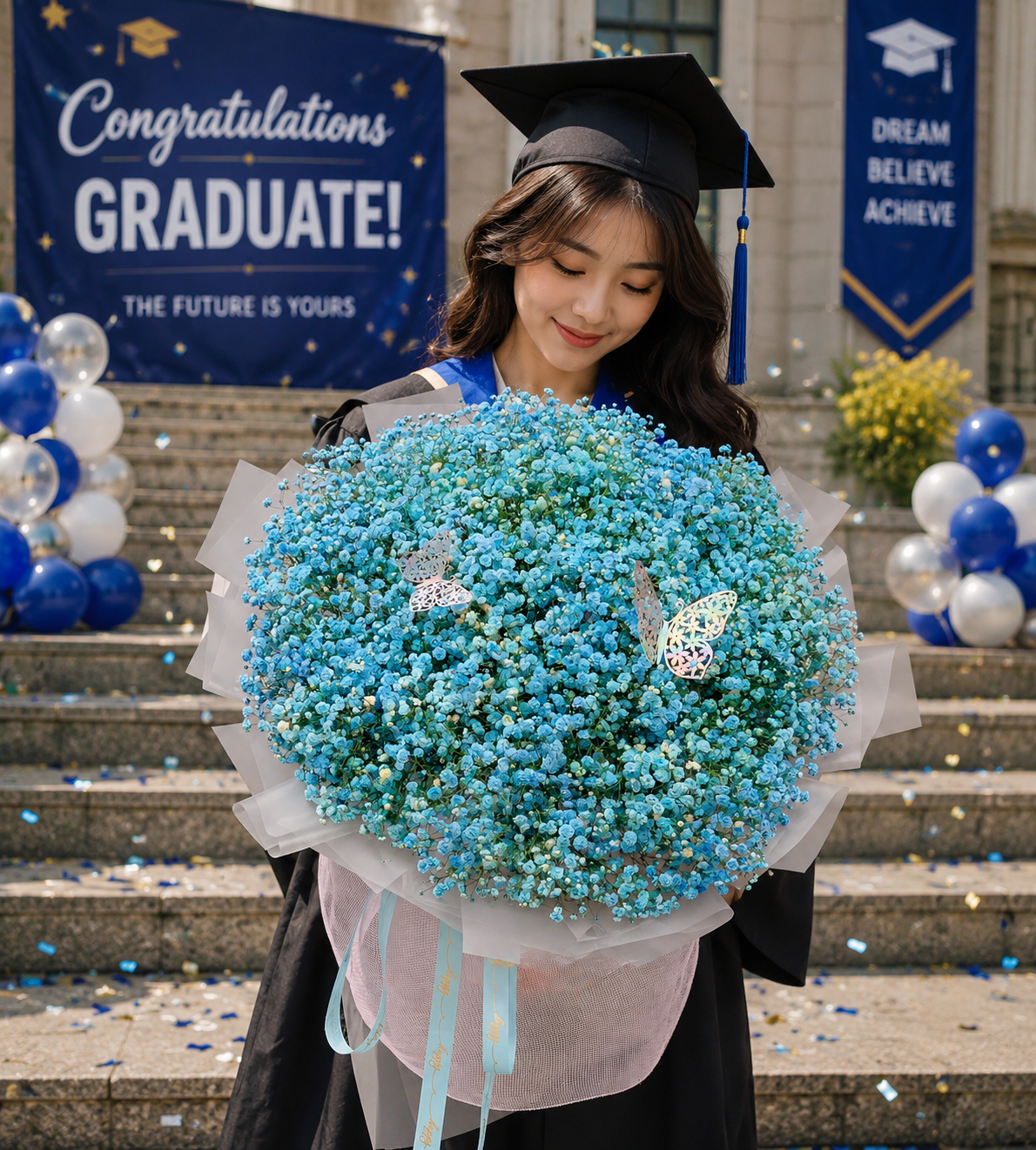 Bó Hoa Baby Xanh Premium – Blue Baby's Breath Bouquet | Thanh Hà Flowers