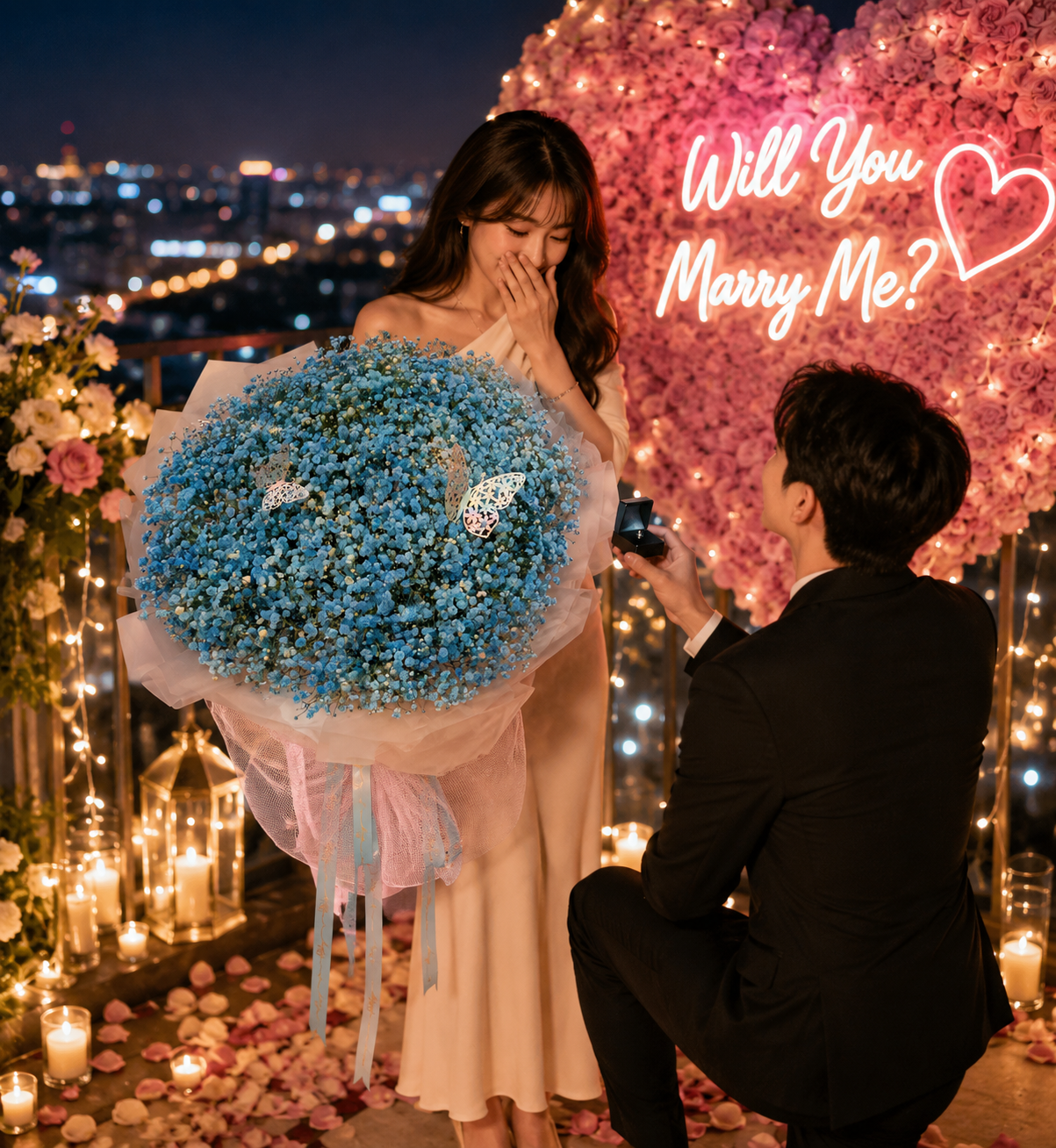 Bó Hoa Baby Xanh Premium – Blue Baby's Breath Bouquet | Thanh Hà Flowers