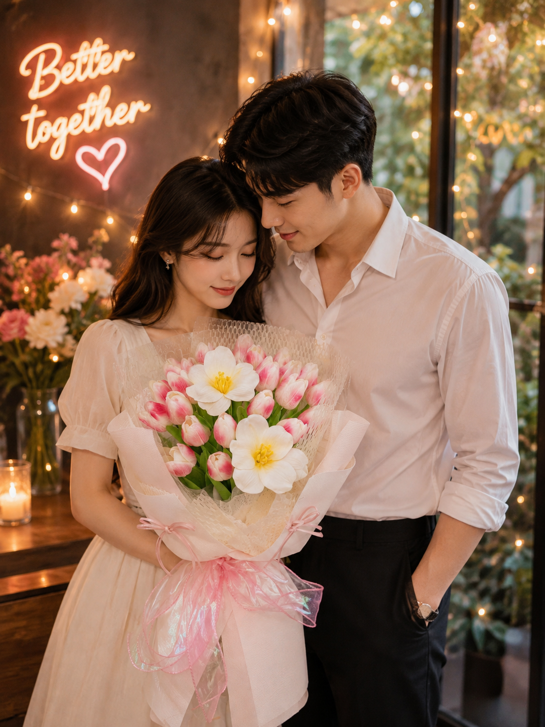 Bó Hoa Lụa & Hoa Sáp Tulip Hồng Cao Cấp – Quà Tặng Sinh Nhật Sang Trọng