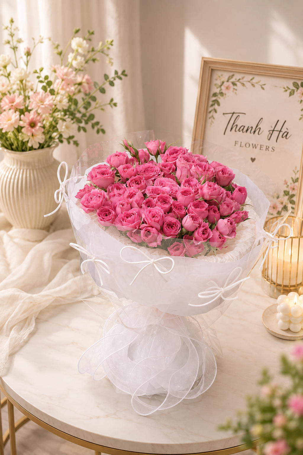 Bó Hoa Hồng Chùm Hồng Phấn Premium – Pink Spray Rose Bouquet | Thanh Hà Flowers