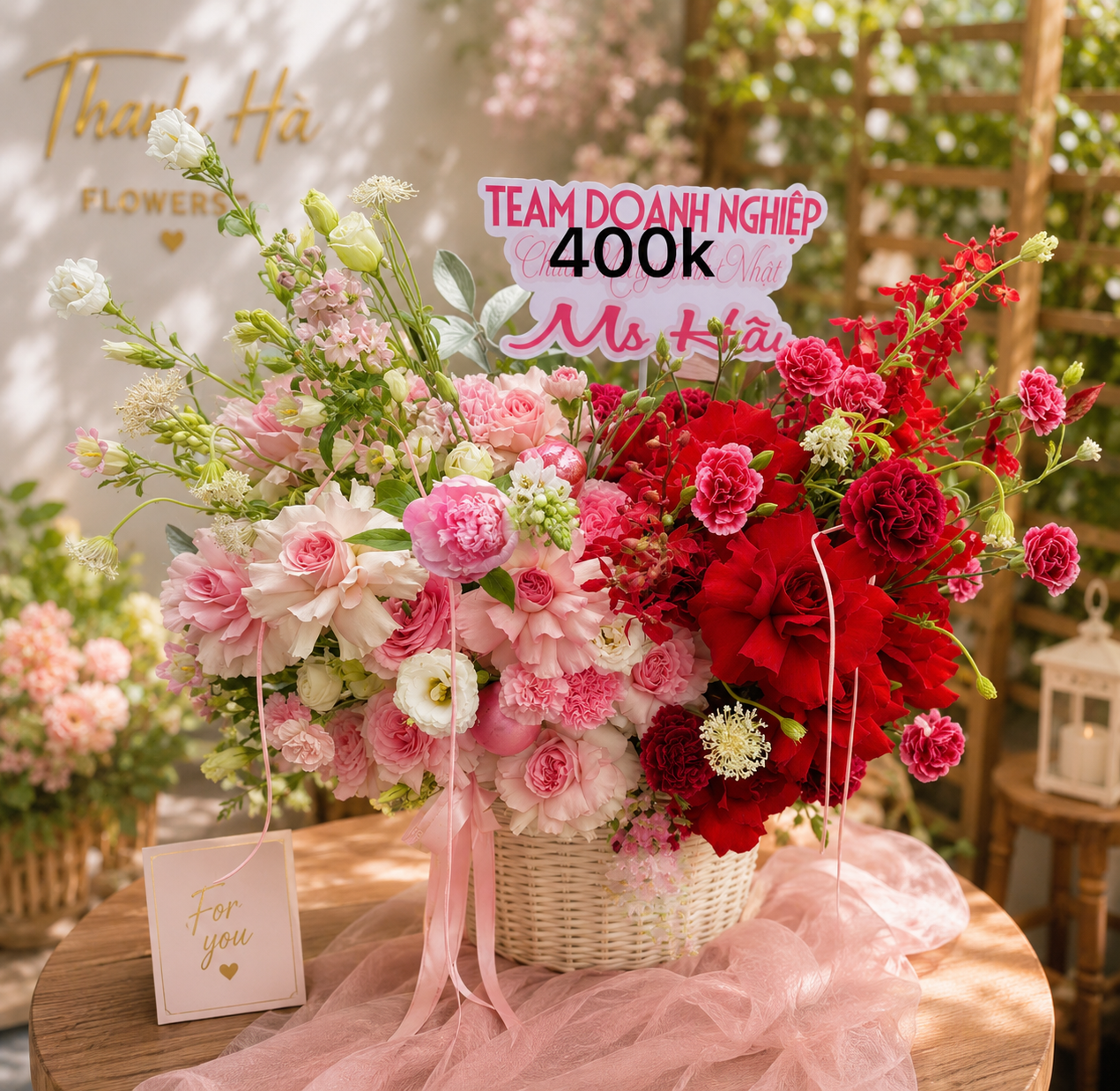 Giỏ Hoa Chúc Mừng Cao Cấp Hồng & Đỏ – Premium Congratulations Flower Basket | Thanh Hà Flowers
