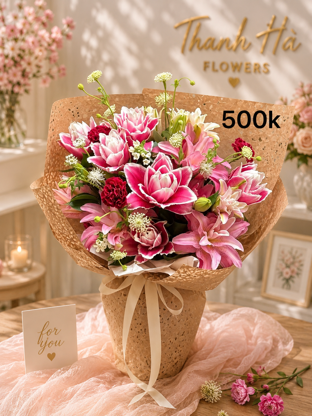 Bó Hoa Lily Hồng Cao Cấp – Luxury Pink Stargazer Lily Bouquet | Thanh Hà Flowers