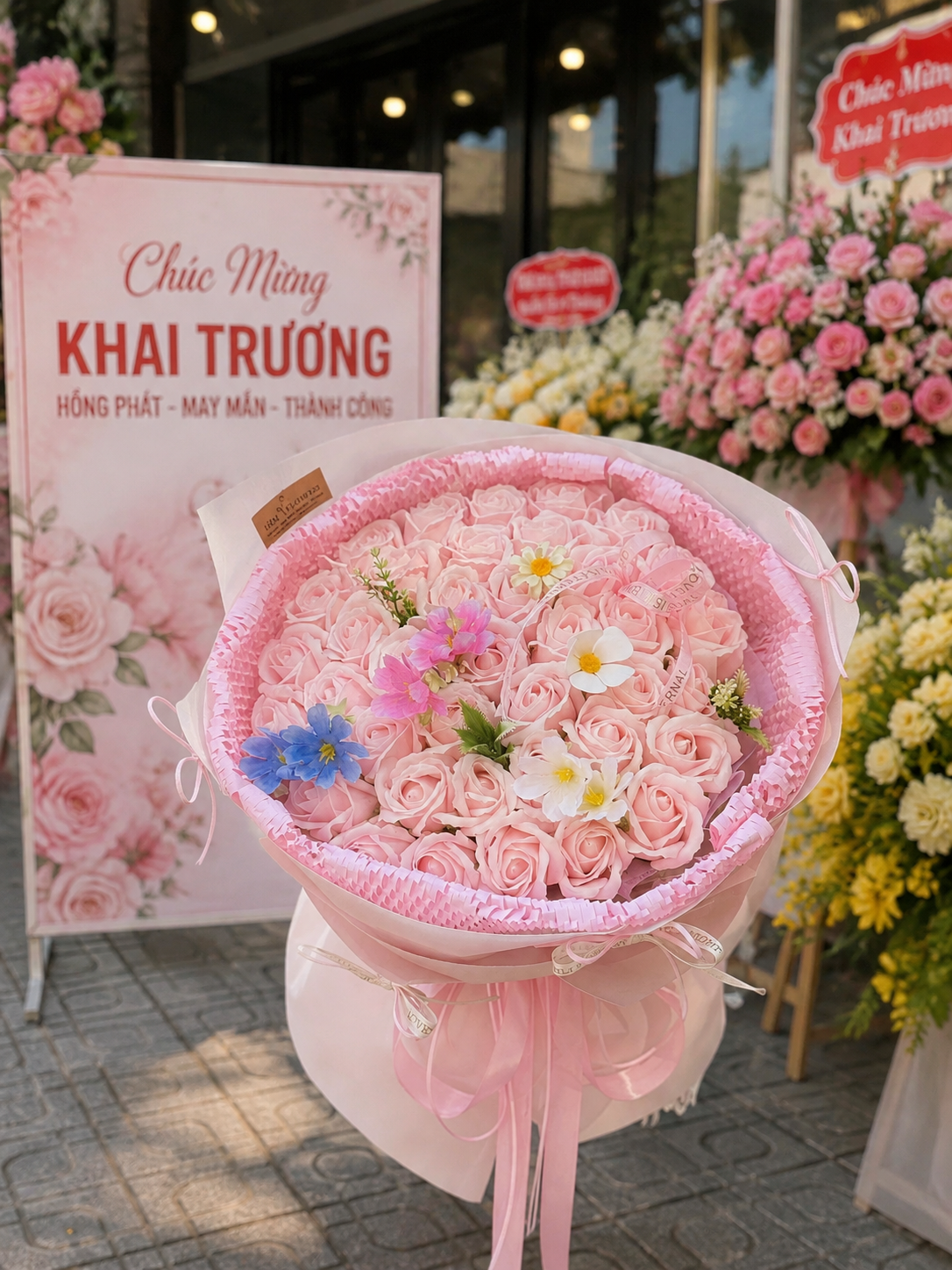Bó Hoa Sáp Hồng Cao Cấp Phối Hoa Lụa – Quà Tặng Sinh Nhật, Kỷ Niệm, Valentine