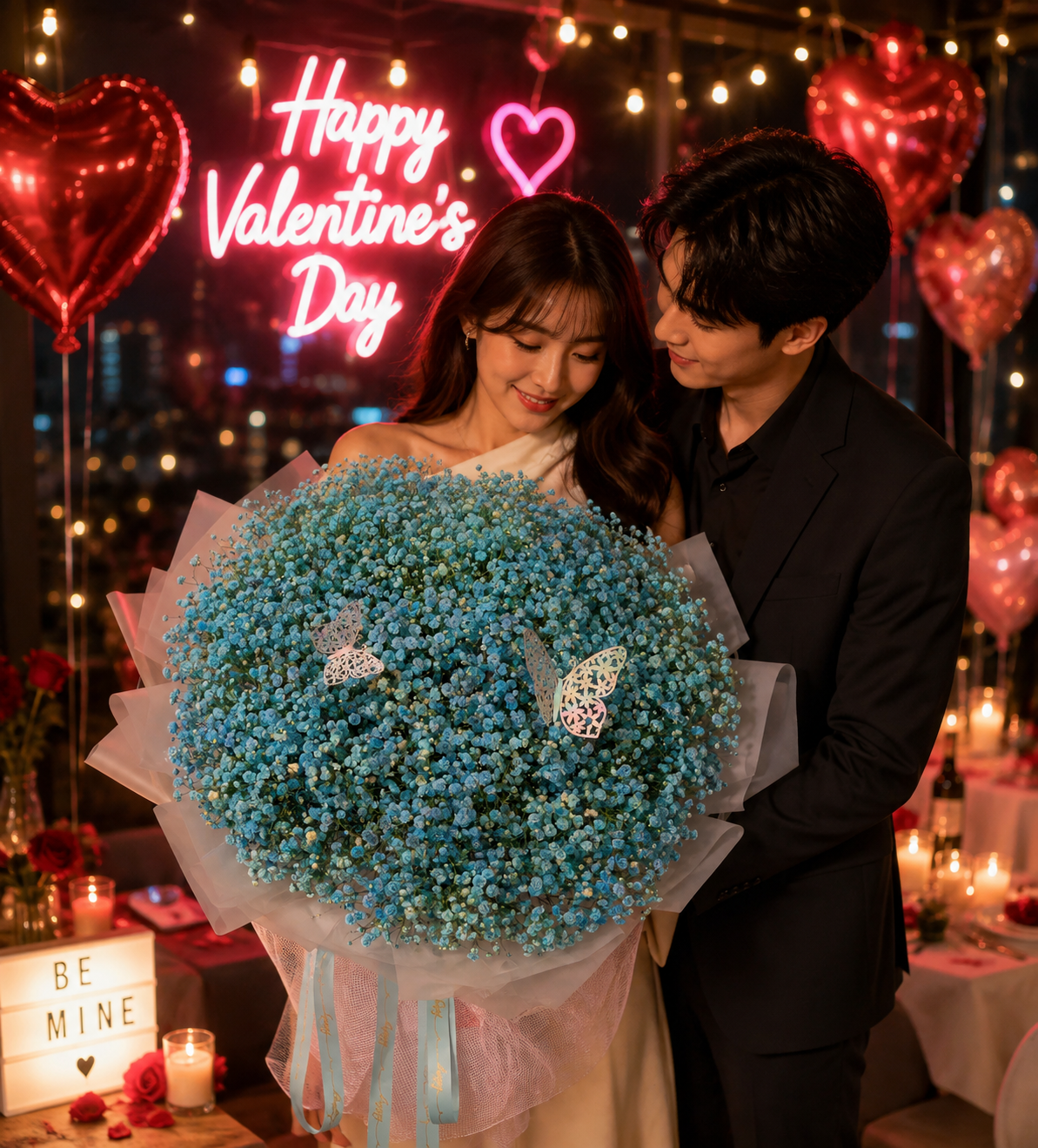 Bó Hoa Baby Xanh Premium – Blue Baby's Breath Bouquet | Thanh Hà Flowers